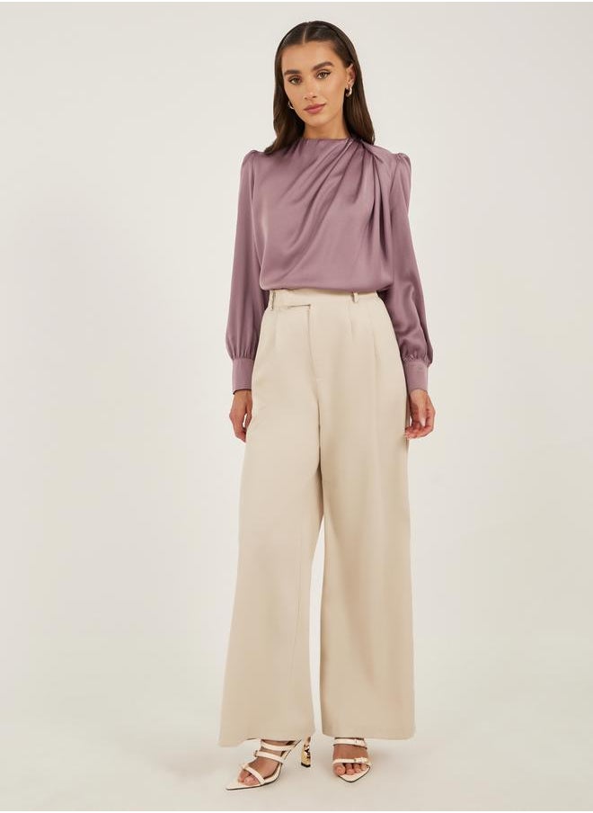 Plain High Neck Satin Top