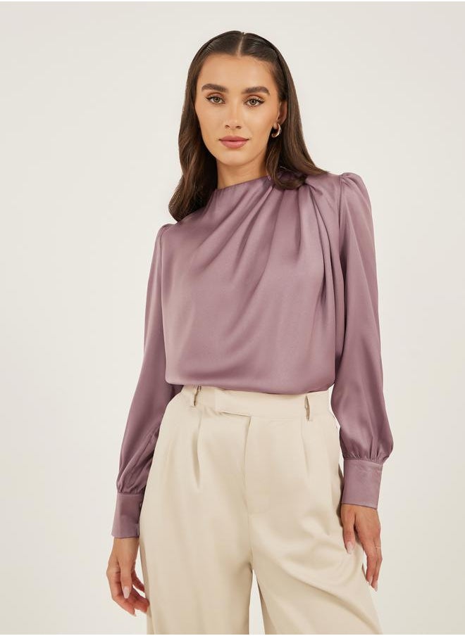 Plain High Neck Satin Top
