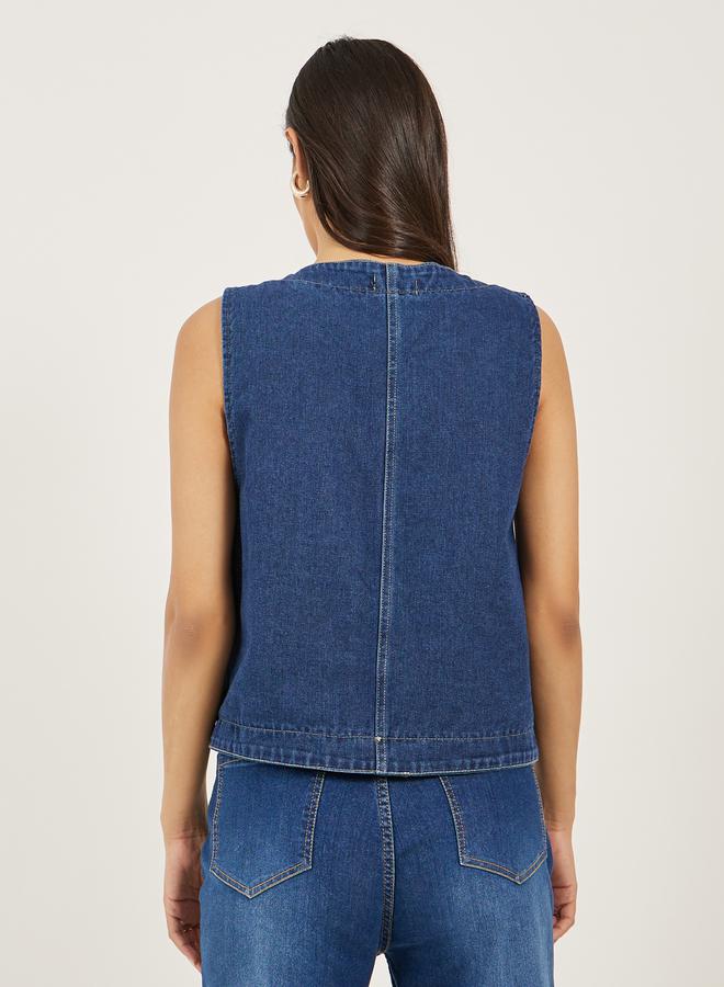 Denim Waistcoat with Pocket Detail