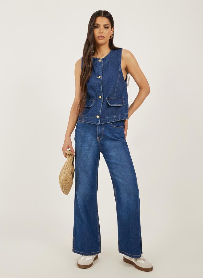 Denim Waistcoat with Pocket Detail