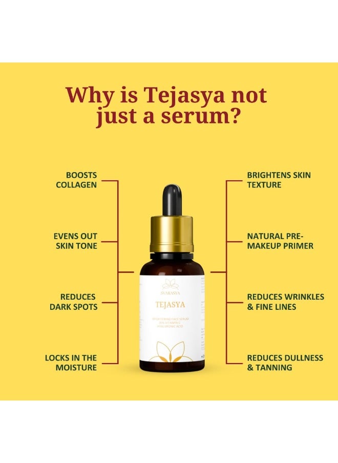 Tejasya 20% Vitamin C & Hyaluronic Acid Face Serum, Anti-pigmentation for Men & Women | 30ml