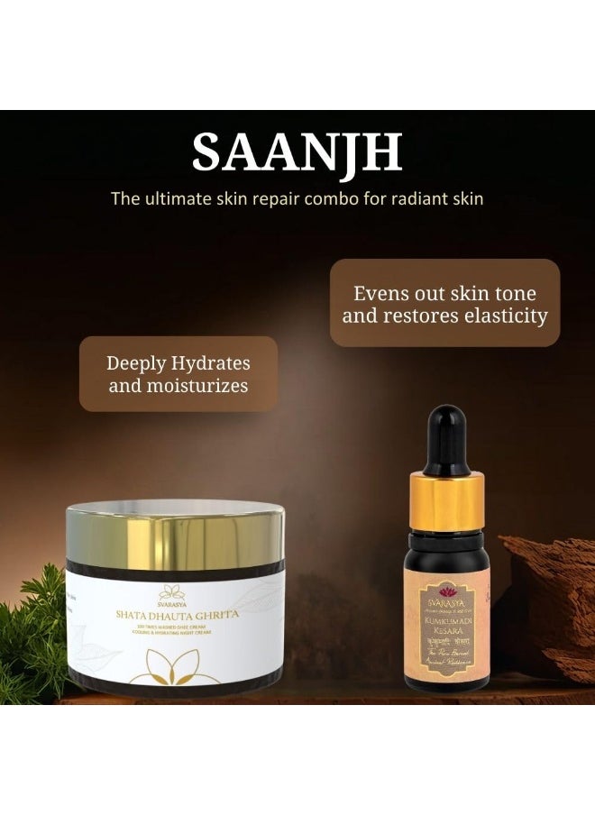 SAANJH- The Ultimate Skin Repair Combo for Radiant Skin | Shata Dhauta Ghrita (50ml) & Kumkumadi Kesara Tailam (12ml)
