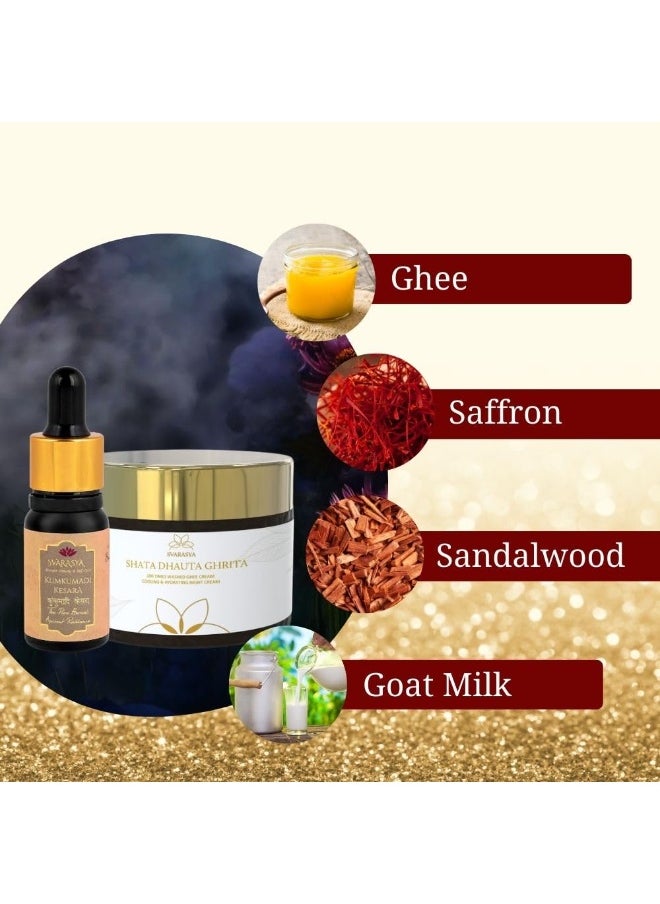 SAANJH- The Ultimate Skin Repair Combo for Radiant Skin | Shata Dhauta Ghrita (50ml) & Kumkumadi Kesara Tailam (12ml)