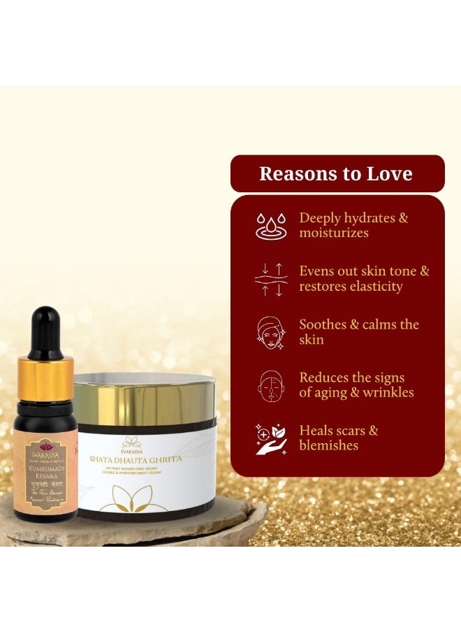 SAANJH- The Ultimate Skin Repair Combo for Radiant Skin | Shata Dhauta Ghrita (50ml) & Kumkumadi Kesara Tailam (12ml)