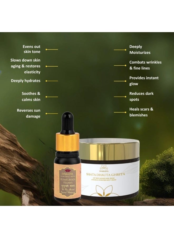 SAANJH- The Ultimate Skin Repair Combo for Radiant Skin | Shata Dhauta Ghrita (50ml) & Kumkumadi Kesara Tailam (12ml)