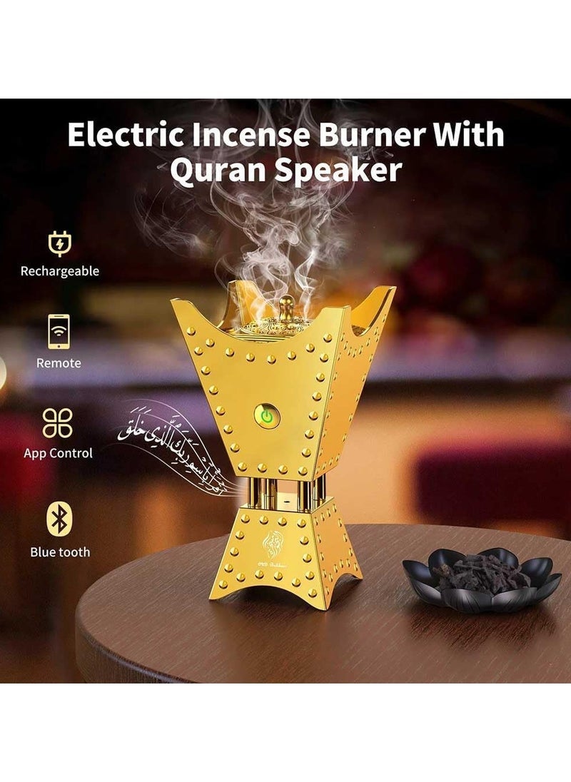 Arabic Electric Metal Incense Oud Burner with Full Quran Speaker – SQ-668 | Bluetooth, Remote & App Control, HD Audio, LED Lighting, Rechargeable, Smart Quran Player & Bakhoor Diffuser for Home or Car