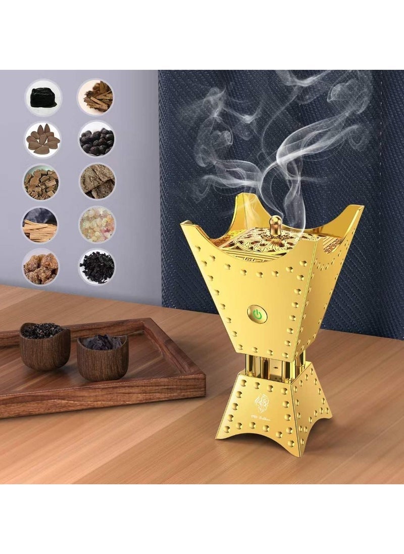Arabic Electric Metal Incense Oud Burner with Full Quran Speaker – SQ-668 | Bluetooth, Remote & App Control, HD Audio, LED Lighting, Rechargeable, Smart Quran Player & Bakhoor Diffuser for Home or Car