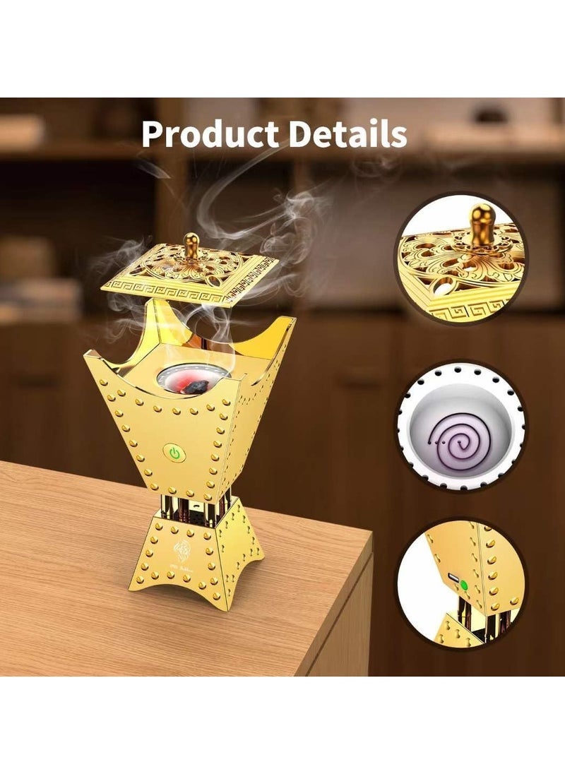Arabic Electric Metal Incense Oud Burner with Full Quran Speaker – SQ-668 | Bluetooth, Remote & App Control, HD Audio, LED Lighting, Rechargeable, Smart Quran Player & Bakhoor Diffuser for Home or Car