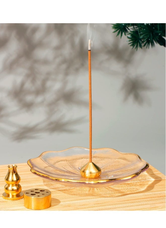 Incense Holder for Sticks Crystal Glass Burner Cherry Blossom Shape Three Different Types of Holes Ideal Meditation and Decoration