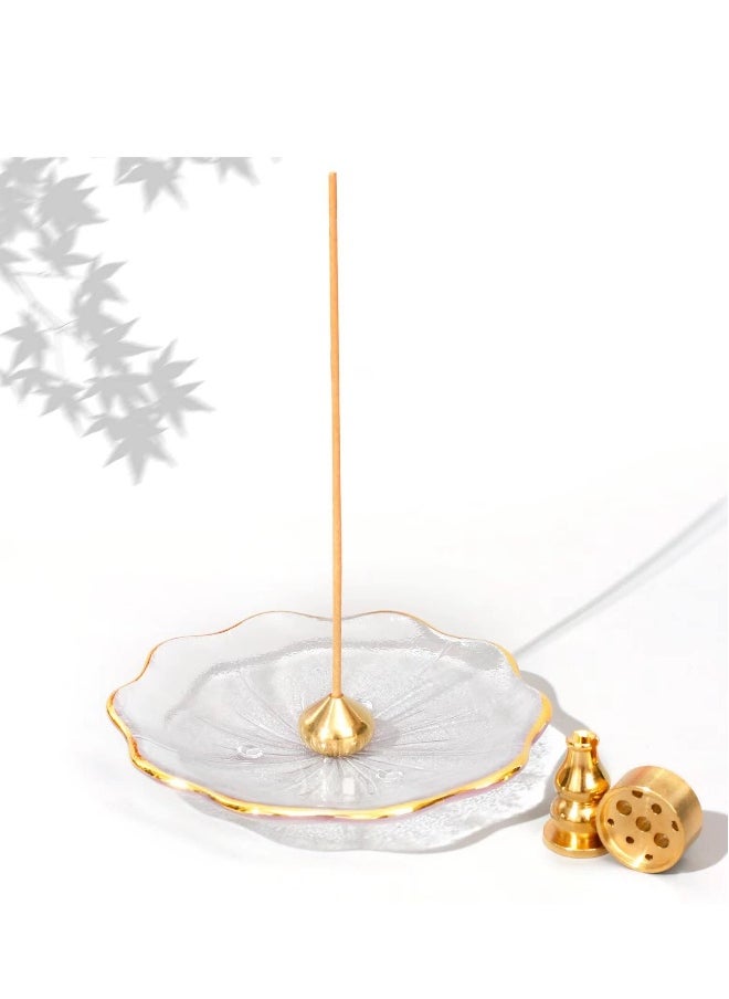 Incense Holder for Sticks Crystal Glass Burner Cherry Blossom Shape Three Different Types of Holes Ideal Meditation and Decoration