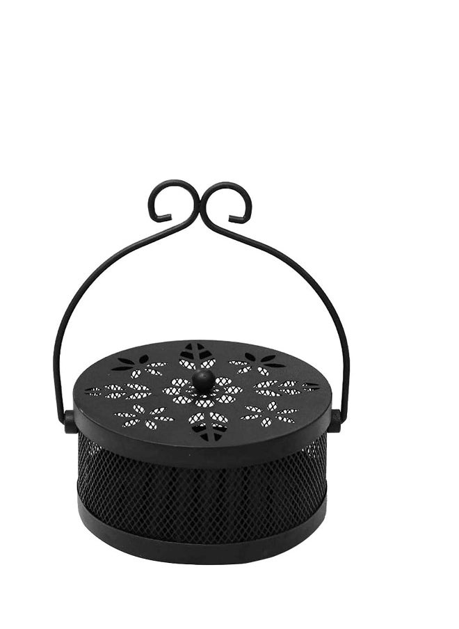 Mosquito Coil Box Iron Holder Household Censer Repellent Incense Coil Durable Burner Handle Classical Design Portable Metal Retro Round Household Easy to Carry with Lid