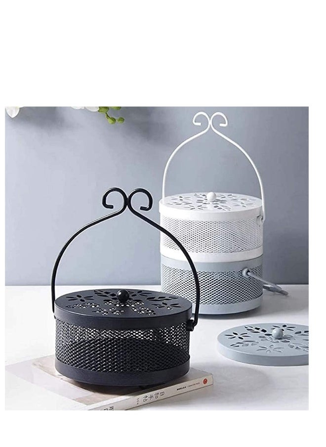 Mosquito Coil Box Iron Holder Household Censer Repellent Incense Coil Durable Burner Handle Classical Design Portable Metal Retro Round Household Easy to Carry with Lid