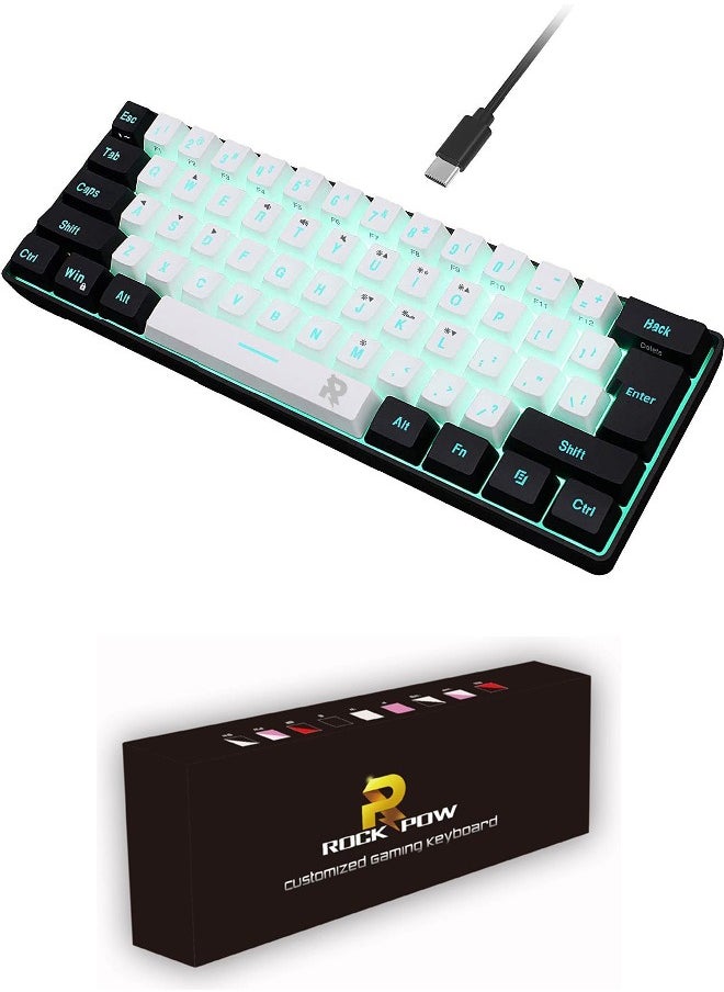 60% Wired Gaming Keyboard, RGB Backlit Ultra-Compact Mini Keyboard, Waterproof Small Compact 61 Keys Keyboard for PC/Mac Gamer, Typist, Travel, Easy to Carry on Business Trip(Black-white)