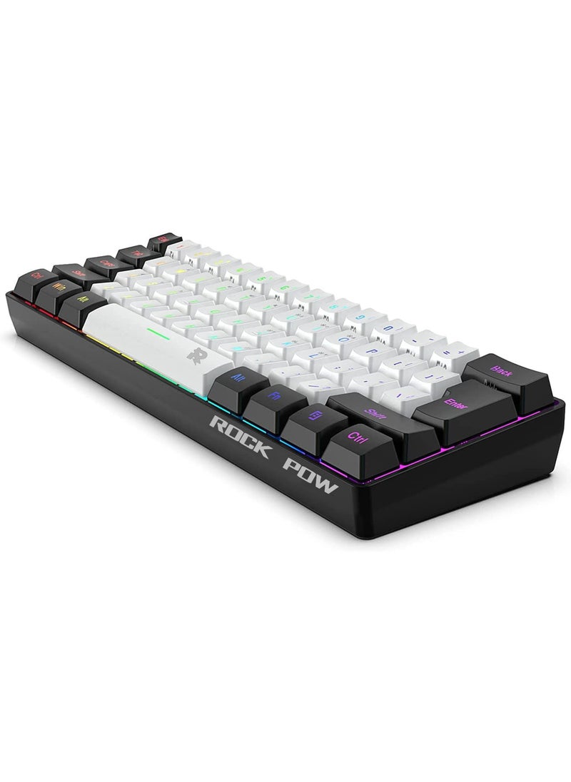 60% Wired Gaming Keyboard, RGB Backlit Ultra-Compact Mini Keyboard, Waterproof Small Compact 61 Keys Keyboard for PC/Mac Gamer, Typist, Travel, Easy to Carry on Business Trip(Black-white)