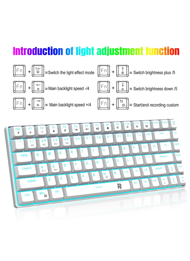 ROCK POW 84 Keys 70% Mechanical Gaming Keyboard Ice  Blue Backlit Ultra-Compact Mini Compact Keyboard for PC/Mac Gamer Typist Easy Carry on Trip Red Switch