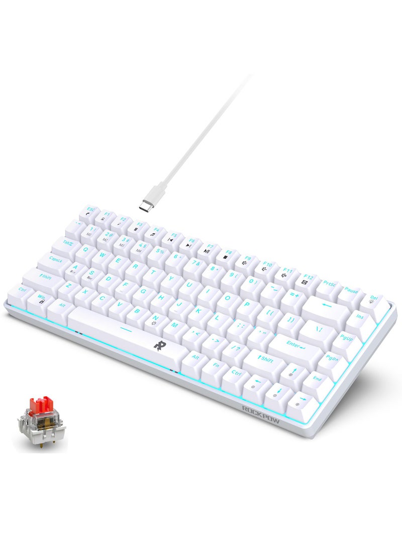 ROCK POW 84 Keys 70% Mechanical Gaming Keyboard Ice  Blue Backlit Ultra-Compact Mini Compact Keyboard for PC/Mac Gamer Typist Easy Carry on Trip Red Switch