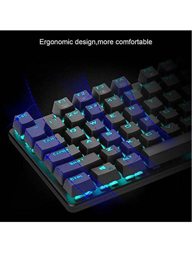 ROCK POW 87 Keys Mechanical Gaming Keyboard With Ice Blue LED Backlit Quick Response USB Wired E-sport Waterproof 87 Keys Keyboard For Windows/MacOS/Android And PC Gamers Hot Swappable Blue Switch