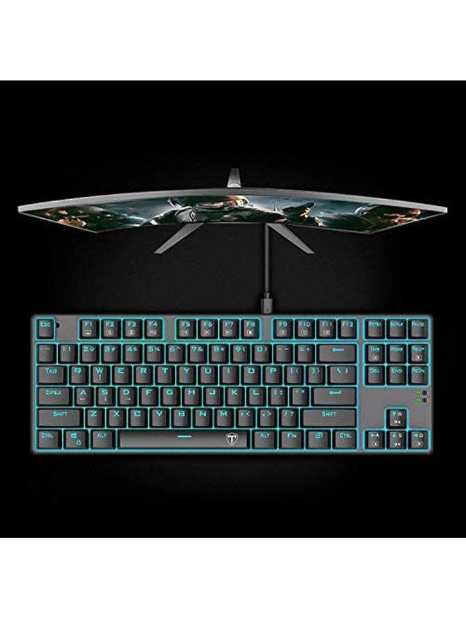 ROCK POW 87 Keys Mechanical Gaming Keyboard With Ice Blue LED Backlit Quick Response USB Wired E-sport Waterproof 87 Keys Keyboard For Windows/MacOS/Android And PC Gamers Hot Swappable Blue Switch