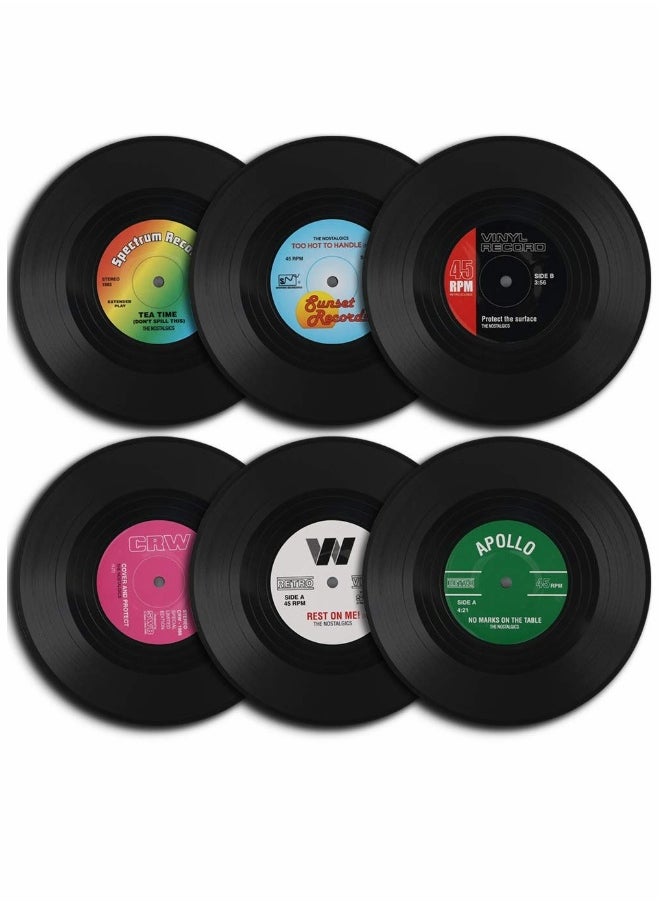 Vinyl Record Coasters 6 Pcs Retro Style Vinyl Coasters Drinks Colorful Retro Decoration for Home Office Bar Funny House Warming Gift for Music Lovers Set