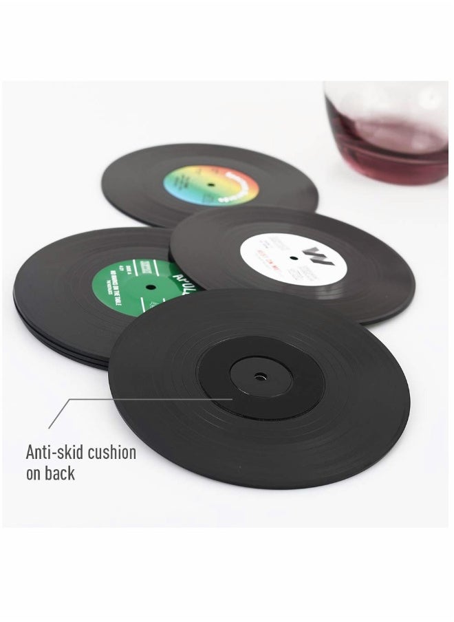 Vinyl Record Coasters 6 Pcs Retro Style Vinyl Coasters Drinks Colorful Retro Decoration for Home Office Bar Funny House Warming Gift for Music Lovers Set