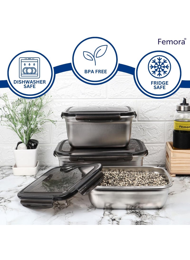 Femora High Steel Rectangle Heavy Duty Airtight Leakproof Unbreakable Lunch Box, Storage Container With Lock Lid for Office-College-School |1 Year Warranty| (Set of 1-550ml)