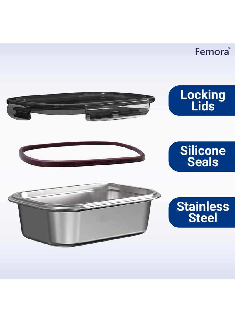 Femora High Steel Rectangle Heavy Duty Airtight Leakproof Unbreakable Lunch Box, Storage Container With Lock Lid for Office-College-School |1 Year Warranty| (Set of 1-550ml)