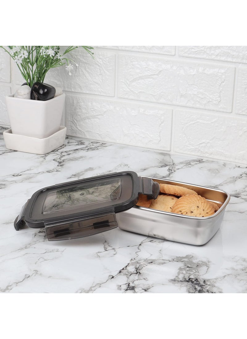 Femora High Steel Rectangle Heavy Duty Airtight Leakproof Unbreakable Lunch Box, Storage Container With Lock Lid for Office-College-School |1 Year Warranty| (Set of 1-550ml)