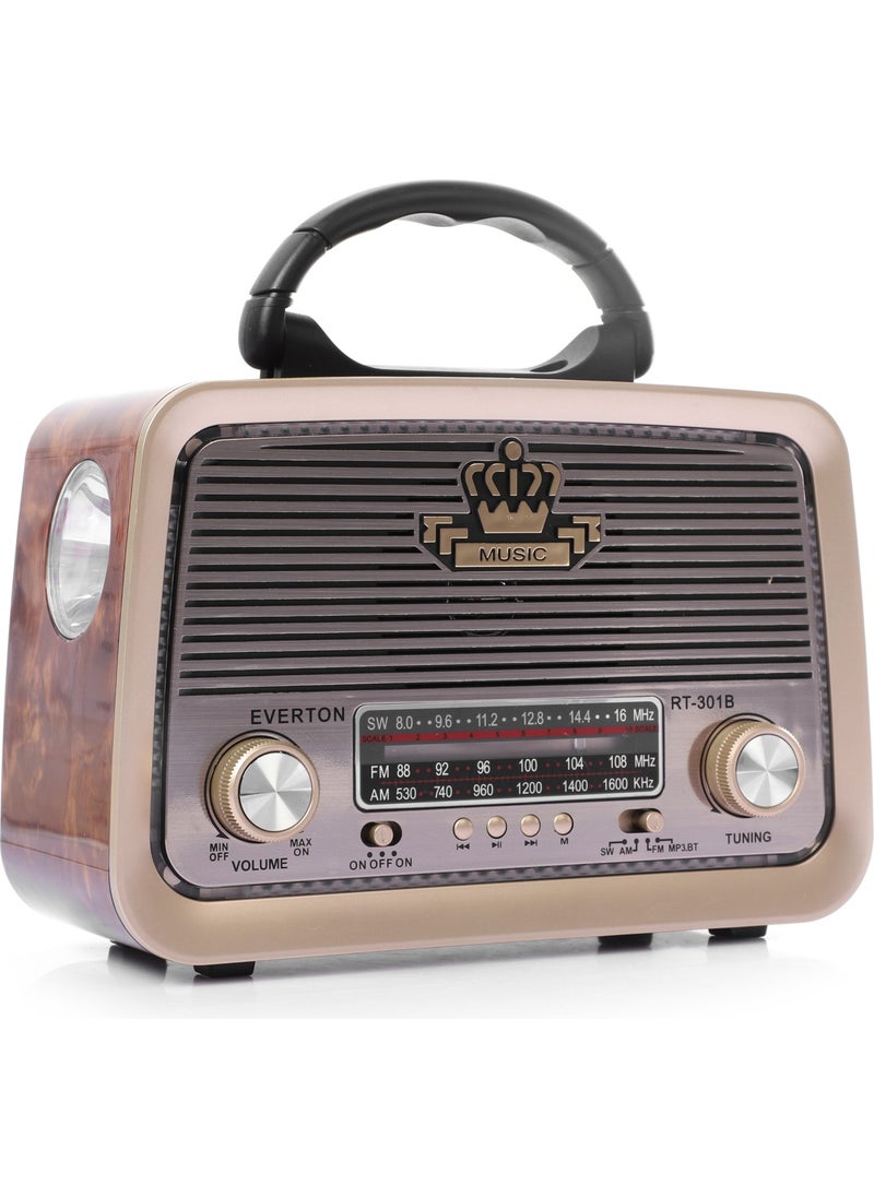 RT-301B Portable Nostalgic Radio Speaker with Flashlight USB TF Aux Supported