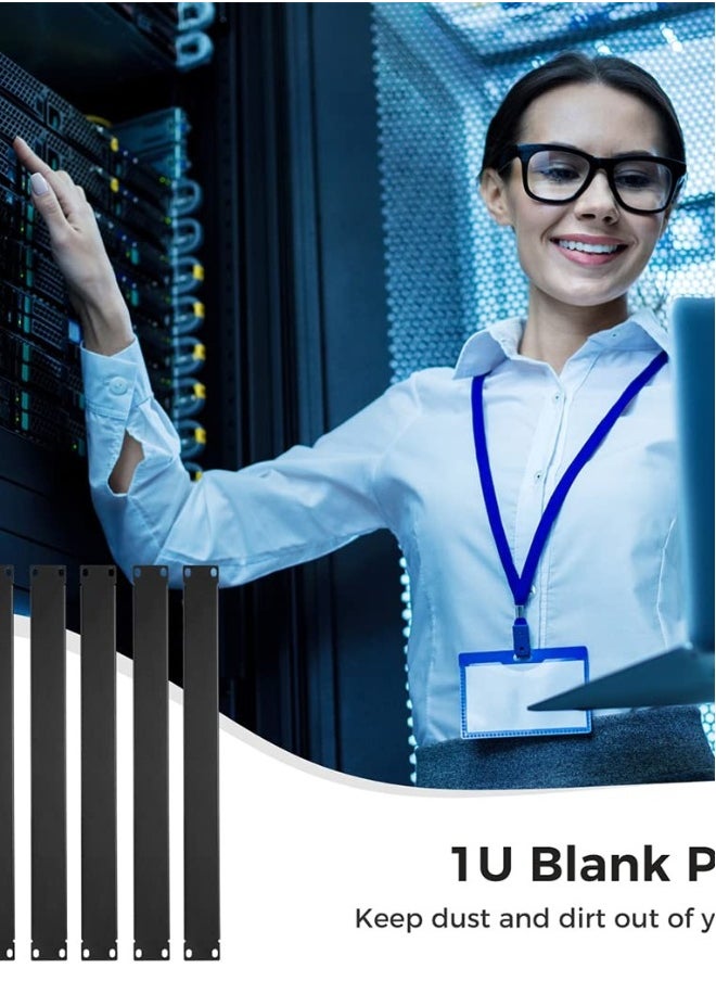5 Pack 1U Black Metal Rack Mount Filler Panels for 19-Inch Server & Network Cabinets - Perfect for Enhancing Rack Aesthetics