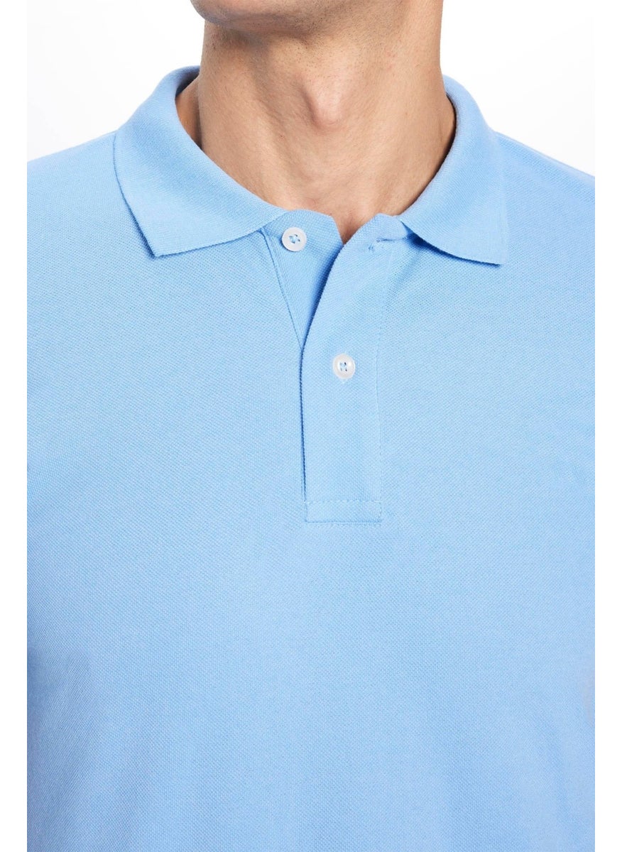 Men's Slim Fit Narrow Cut Cotton Soft Textured Cool Keeping Fabric Plain Pique Polo Collar T-Shirt
