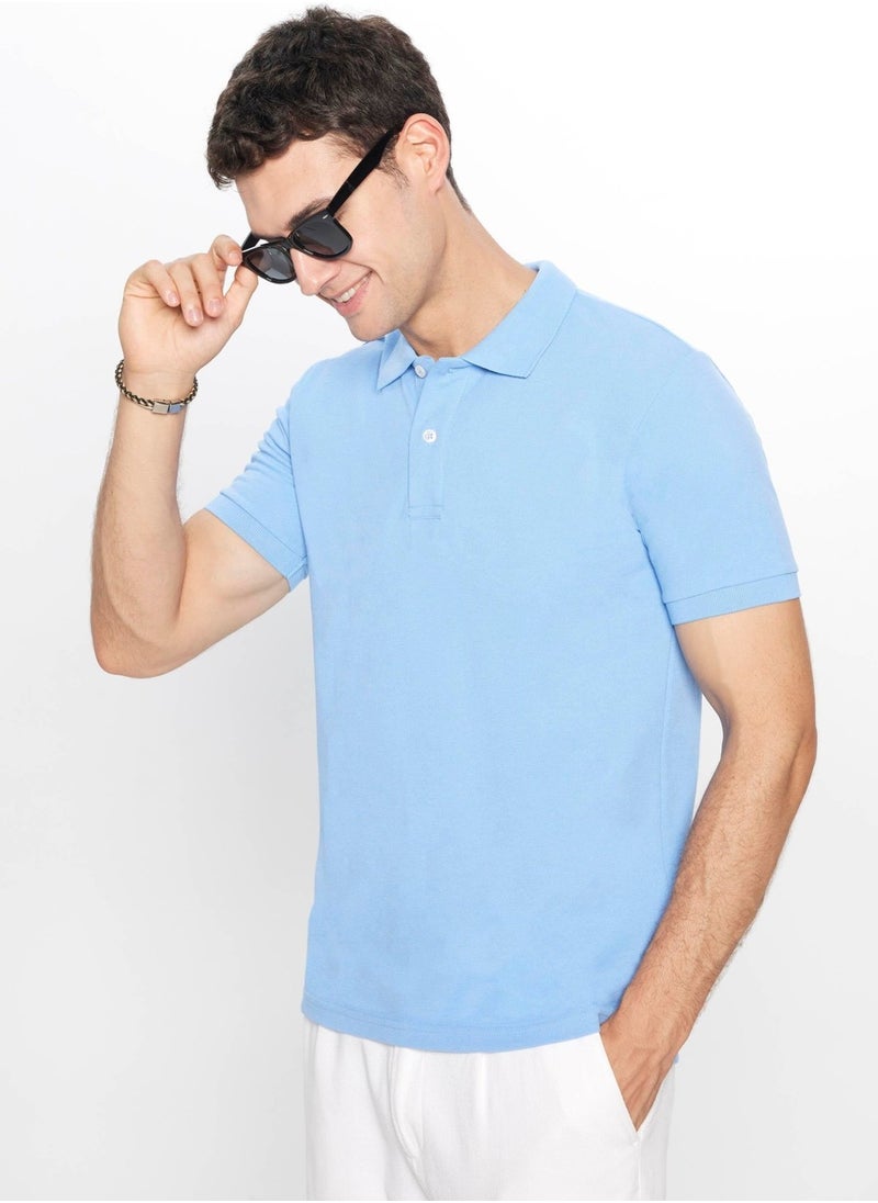 Men's Slim Fit Narrow Cut Cotton Soft Textured Cool Keeping Fabric Plain Pique Polo Collar T-Shirt