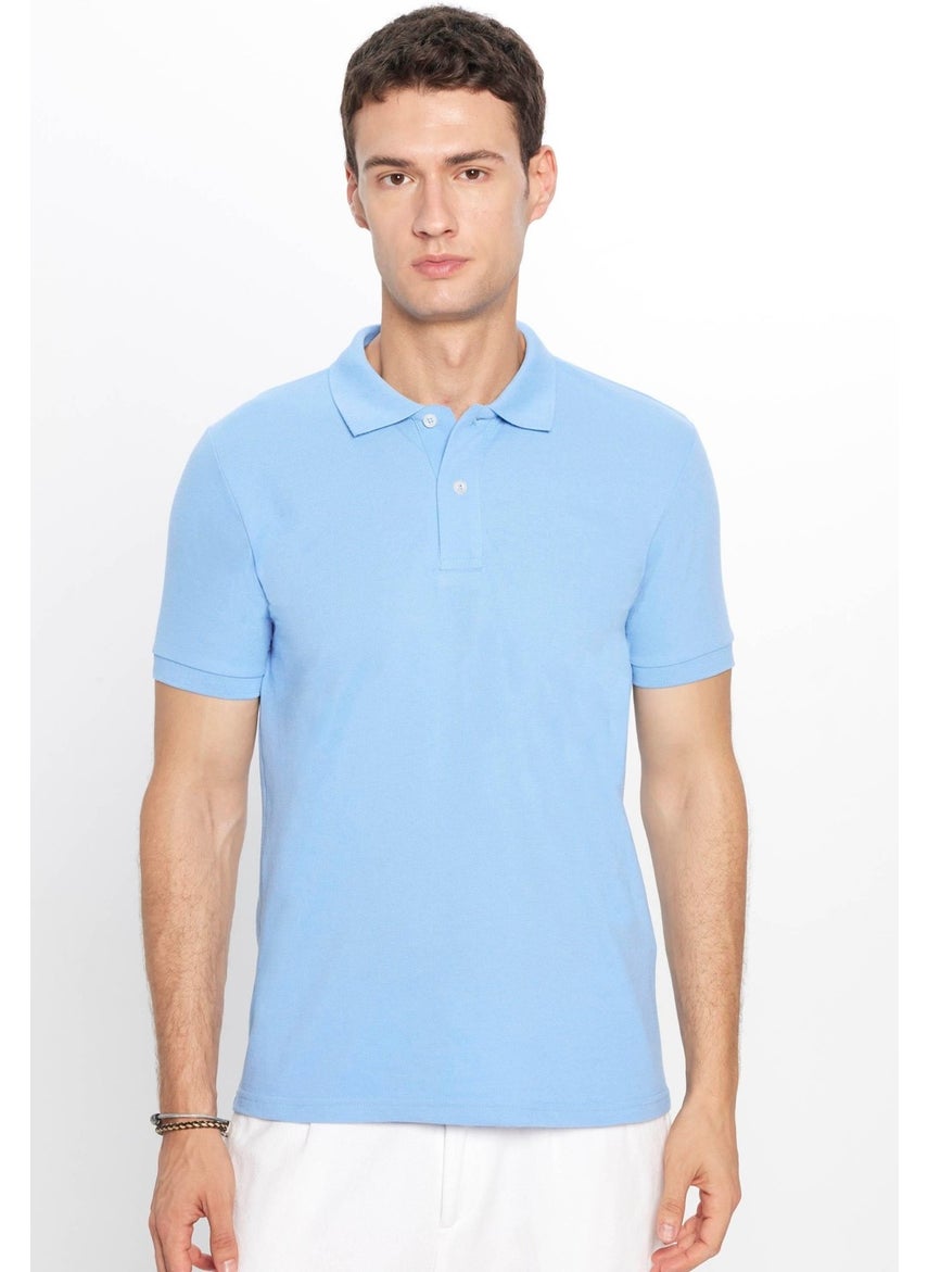 Men's Slim Fit Narrow Cut Cotton Soft Textured Cool Keeping Fabric Plain Pique Polo Collar T-Shirt