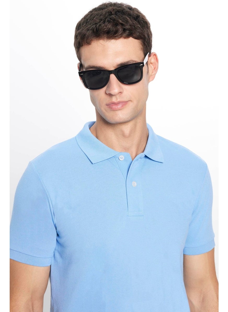 Men's Slim Fit Narrow Cut Cotton Soft Textured Cool Keeping Fabric Plain Pique Polo Collar T-Shirt
