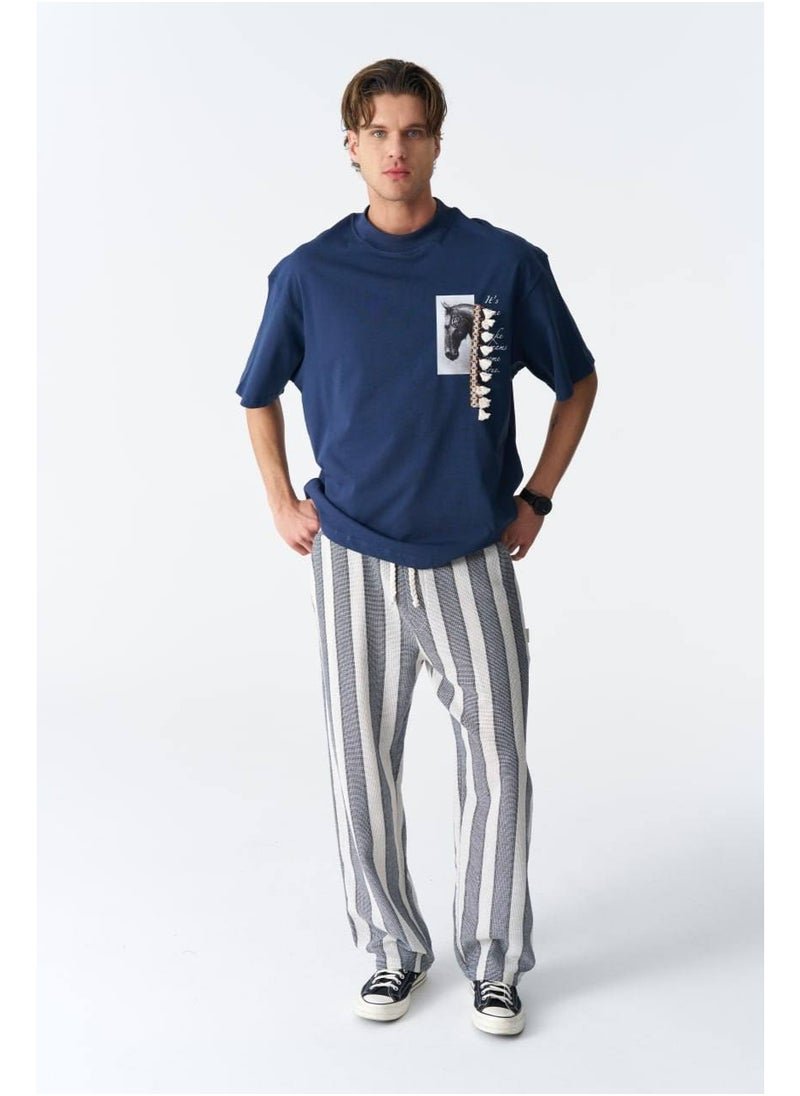 Navy Blue Unisex Graphic T-Shirt with Horse Print