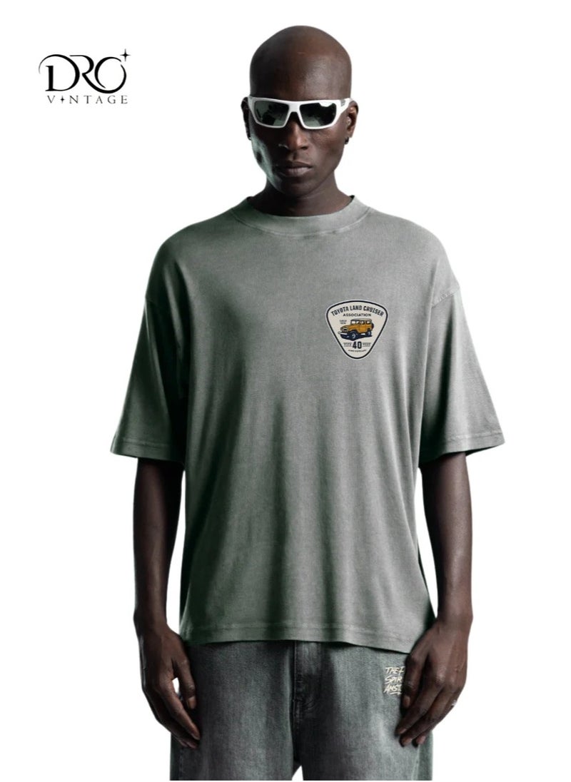 Grey Color Unisex Car Printed T-shirt
