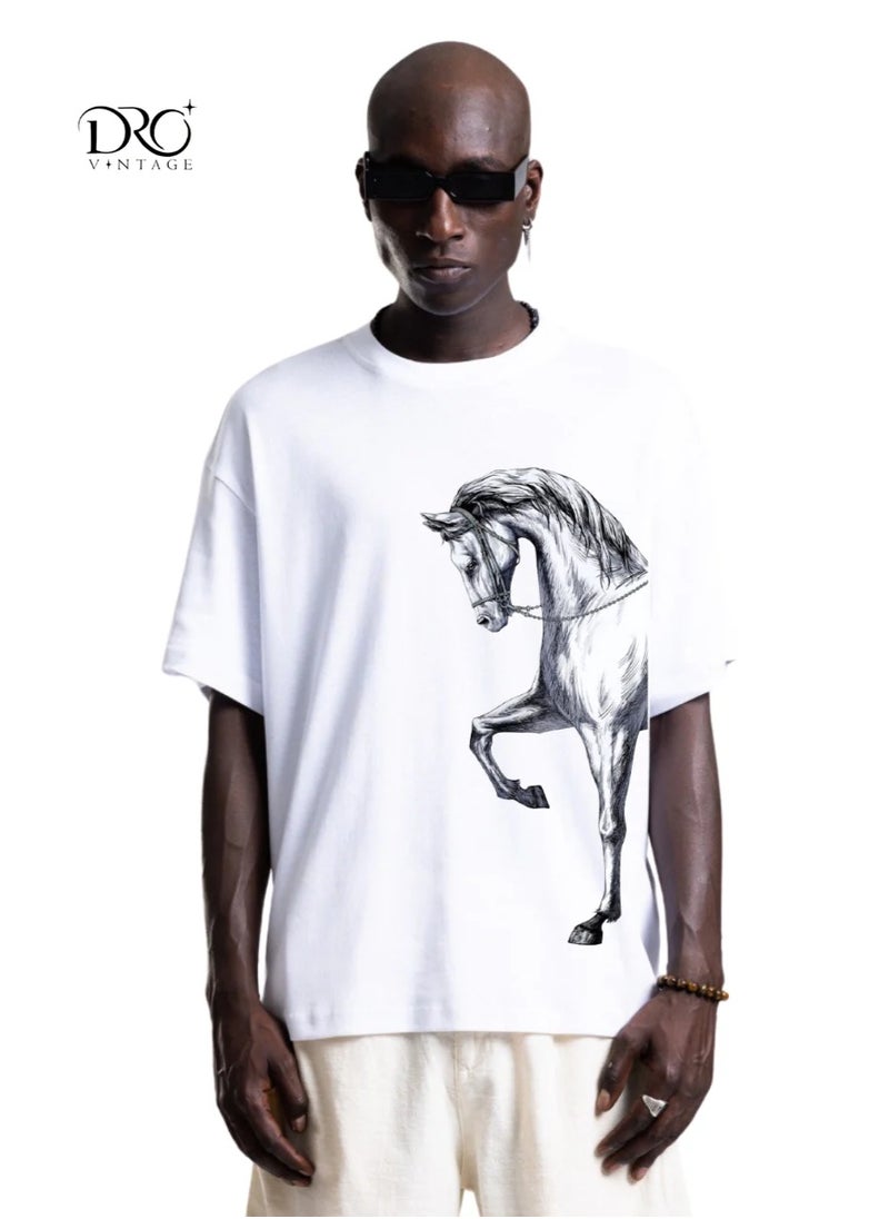 Majestic Horse Printed White Color Unisex T-shirt