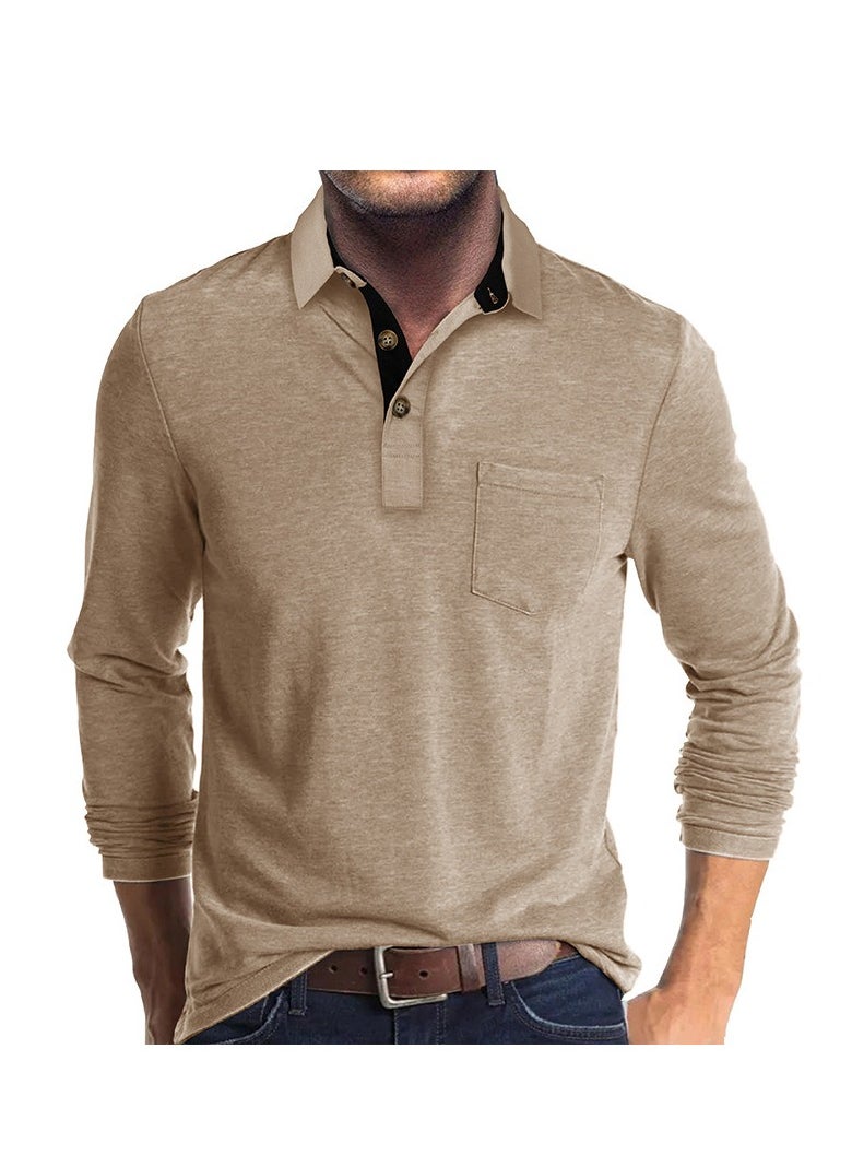 Men's long sleeve lapel T-shirt shirt loose polo shirt autumn and winter new base shirt khaki