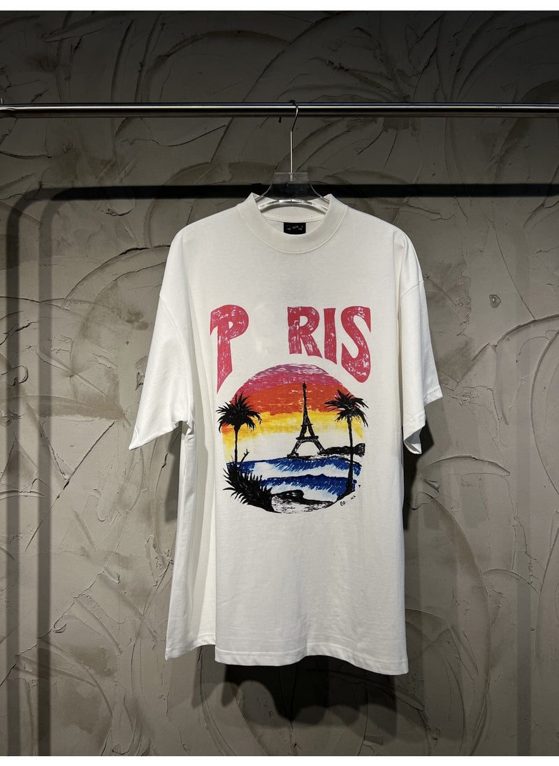 2023 Summer Luxury B-Brand Hawaii Print Tee White