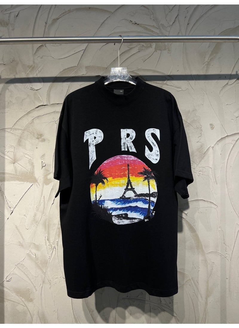 2023 Summer Luxury B-Brand Hawaii Print Tee Black