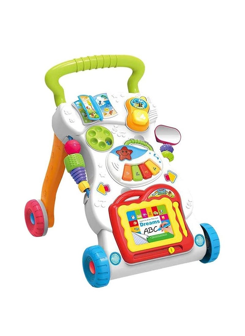 2 in 1 Baby Walker for Kids | Sit-to-Stand Activity Walker for Toddler with Drawing Board, Music, Shape Sorters & Rotary Gears | Baby Boys & Girls 6-12 Months