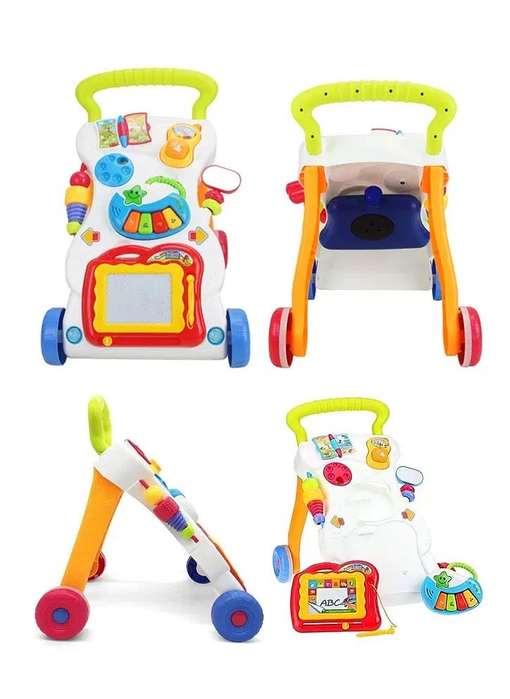 2 in 1 Baby Walker for Kids | Sit-to-Stand Activity Walker for Toddler with Drawing Board, Music, Shape Sorters & Rotary Gears | Baby Boys & Girls 6-12 Months