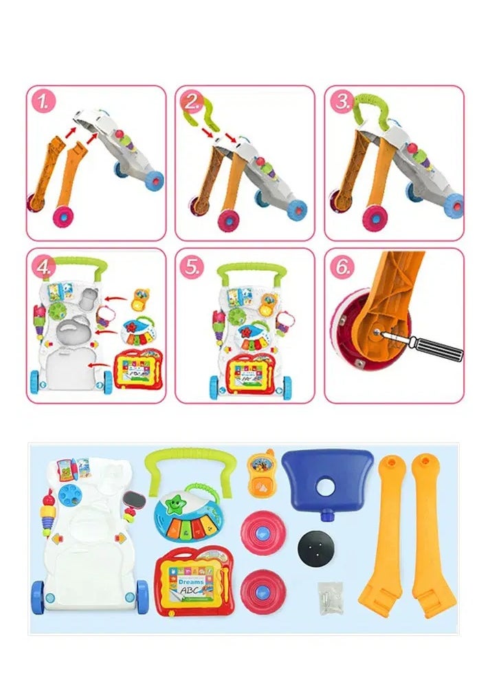 2 in 1 Baby Walker for Kids | Sit-to-Stand Activity Walker for Toddler with Drawing Board, Music, Shape Sorters & Rotary Gears | Baby Boys & Girls 6-12 Months
