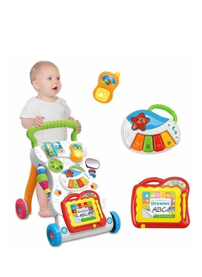 2 in 1 Baby Walker for Kids | Sit-to-Stand Activity Walker for Toddler with Drawing Board, Music, Shape Sorters & Rotary Gears | Baby Boys & Girls 6-12 Months