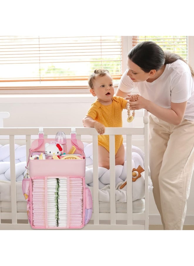 Maliton Hanging Chaning Diaper Caddy – Crib Diaper Organizer – Diaper Stacker for Crib Playard or Wall, Nursery Caddy Organizer for Cribs Playard Baby Essentials Storage
