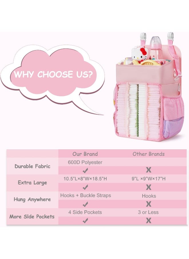 Maliton Hanging Chaning Diaper Caddy – Crib Diaper Organizer – Diaper Stacker for Crib Playard or Wall, Nursery Caddy Organizer for Cribs Playard Baby Essentials Storage