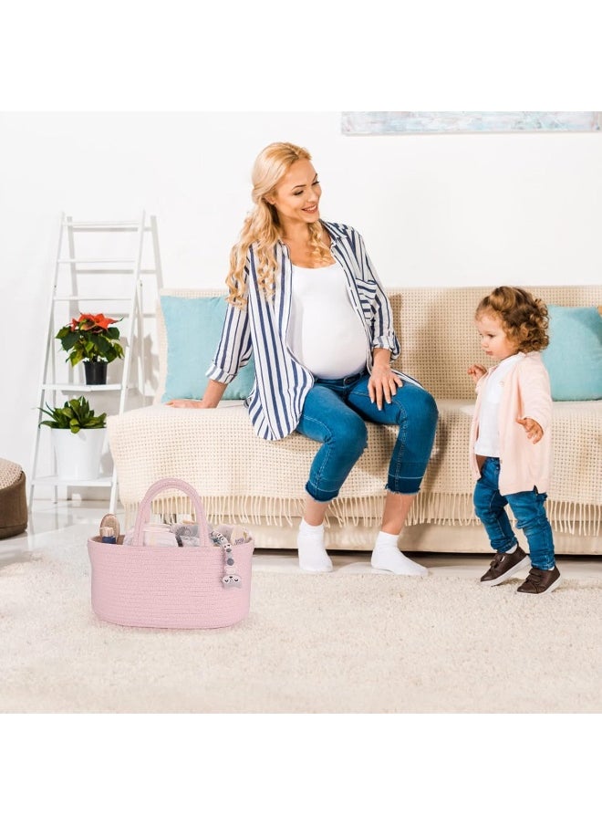 Baby Diaper Caddy Organizer for Girl Boy Rope Nursery Storage Bin Basket Portable Holder Tote Bag for Changing Table Car Travel Baby Shower Gifts Newborn Essentials Registry Must Have Items Pink