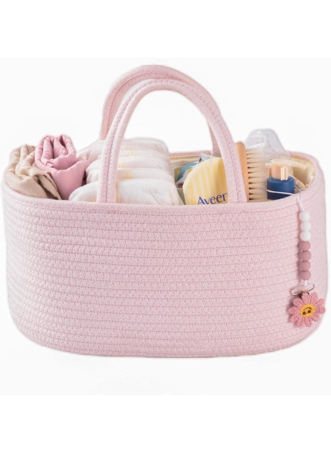 Baby Diaper Caddy Organizer for Girl Boy Rope Nursery Storage Bin Basket Portable Holder Tote Bag for Changing Table Car Travel Baby Shower Gifts Newborn Essentials Registry Must Have Items Pink