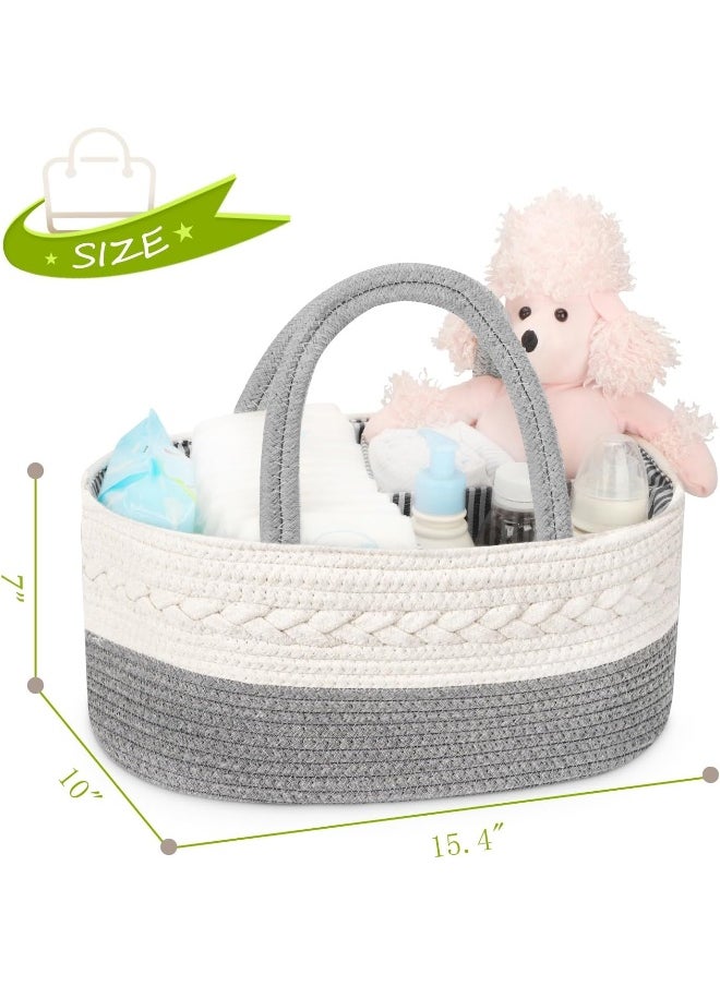 Maliton Diaper Caddy Organizer - Cotton Rope, Rustic, Grey, Baby Products, Nursery Storage, Changing Table, Baby Shower Gifts