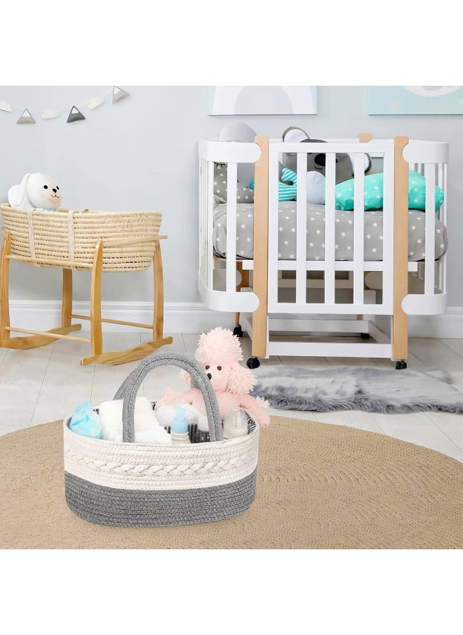 Maliton Diaper Caddy Organizer - Cotton Rope, Rustic, Grey, Baby Products, Nursery Storage, Changing Table, Baby Shower Gifts