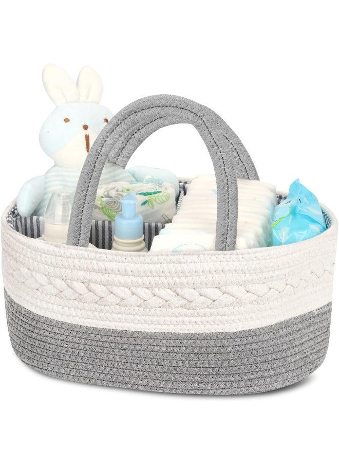 Maliton Diaper Caddy Organizer - Cotton Rope, Rustic, Grey, Baby Products, Nursery Storage, Changing Table, Baby Shower Gifts